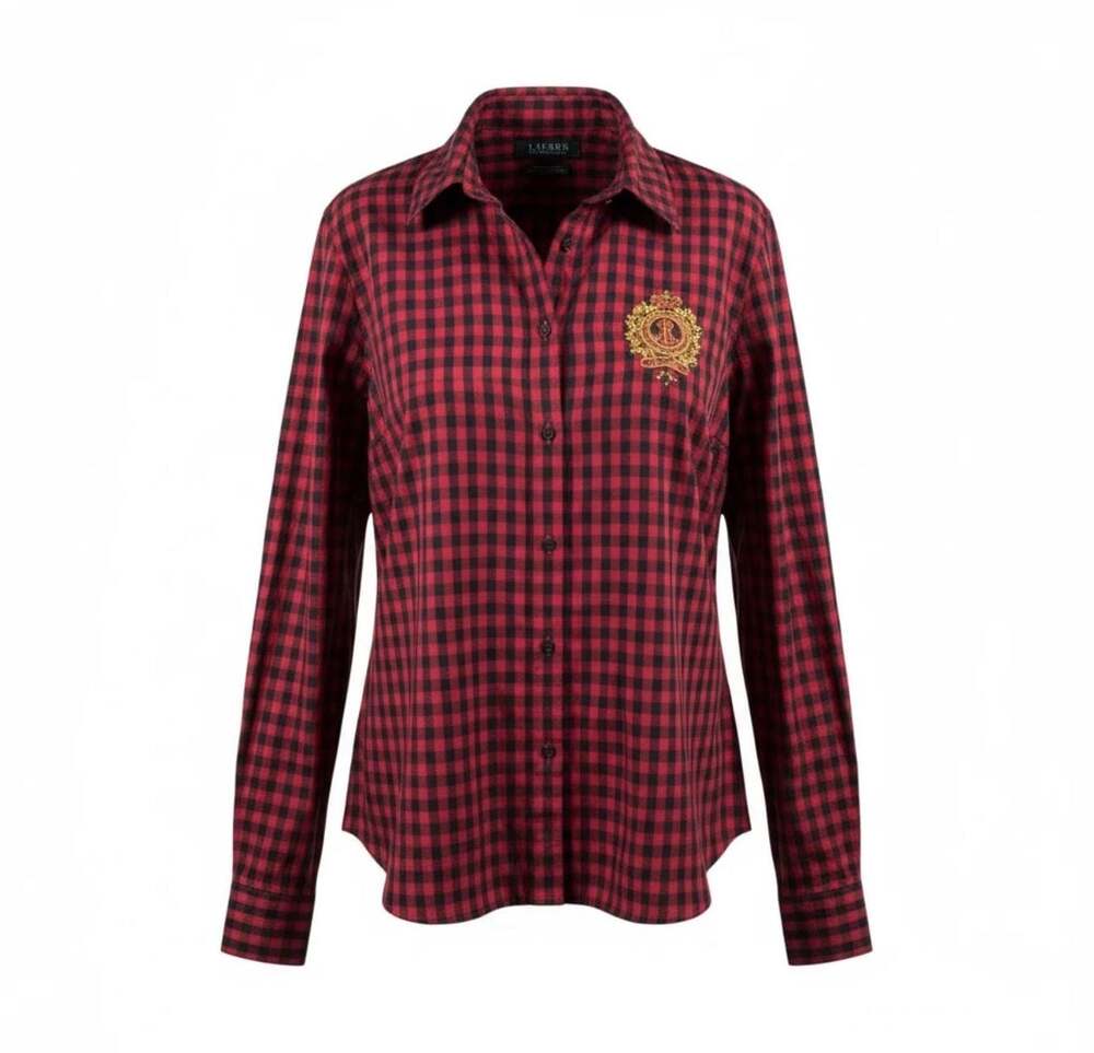 Lauren Ralph Lauren Womens Red and Black Gingham Crest Button-Down Shirt Size M - Picture 2 of 12